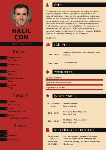 Fizik Öğretmeni CV Örnekleri cv indir